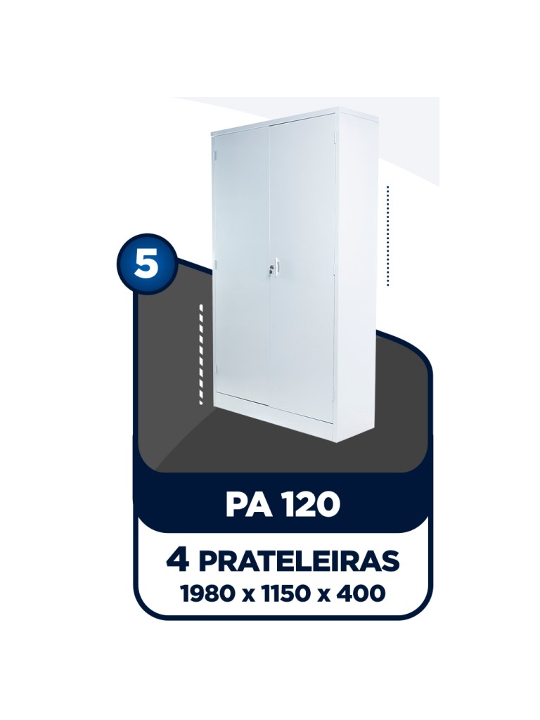 ARMÁRIO DE AÇO PA 120 - 1,98 X 1,15 X 0,40CM - C/ 4 PRATELEIRAS - S.A.