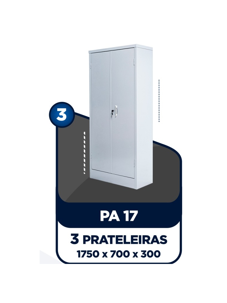 ARMÁRIO DE AÇO PA 17 - 1,75 X 0,70 X 0,30 - C/ 3 PRATELEIRAS - S.A.